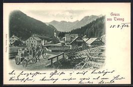 AK Tweng, Ortsansicht mit Postkutsche