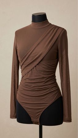 Long Sleeve Bodysuit Brown Sheer Details New Condition