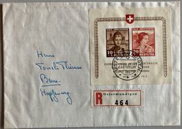1941, PJ Winterhilfeblock Block 6 auf R-Beleg, SBK 500 Fr.