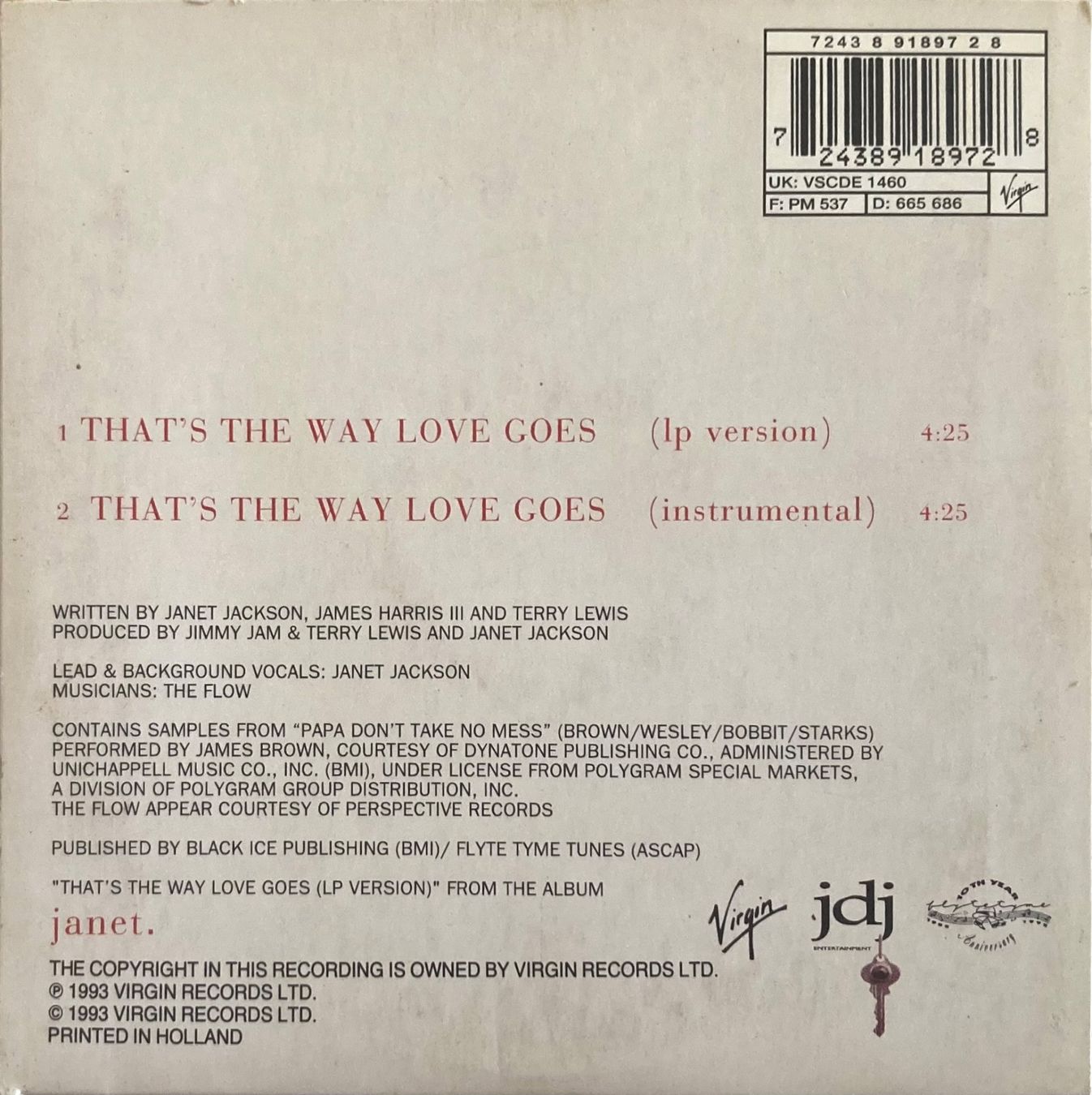 CD: JANET JACKSON - THAT'S THE WAY LOVE GOES – Usato da Poliez-Pittet venduto da Newtown-Records 1