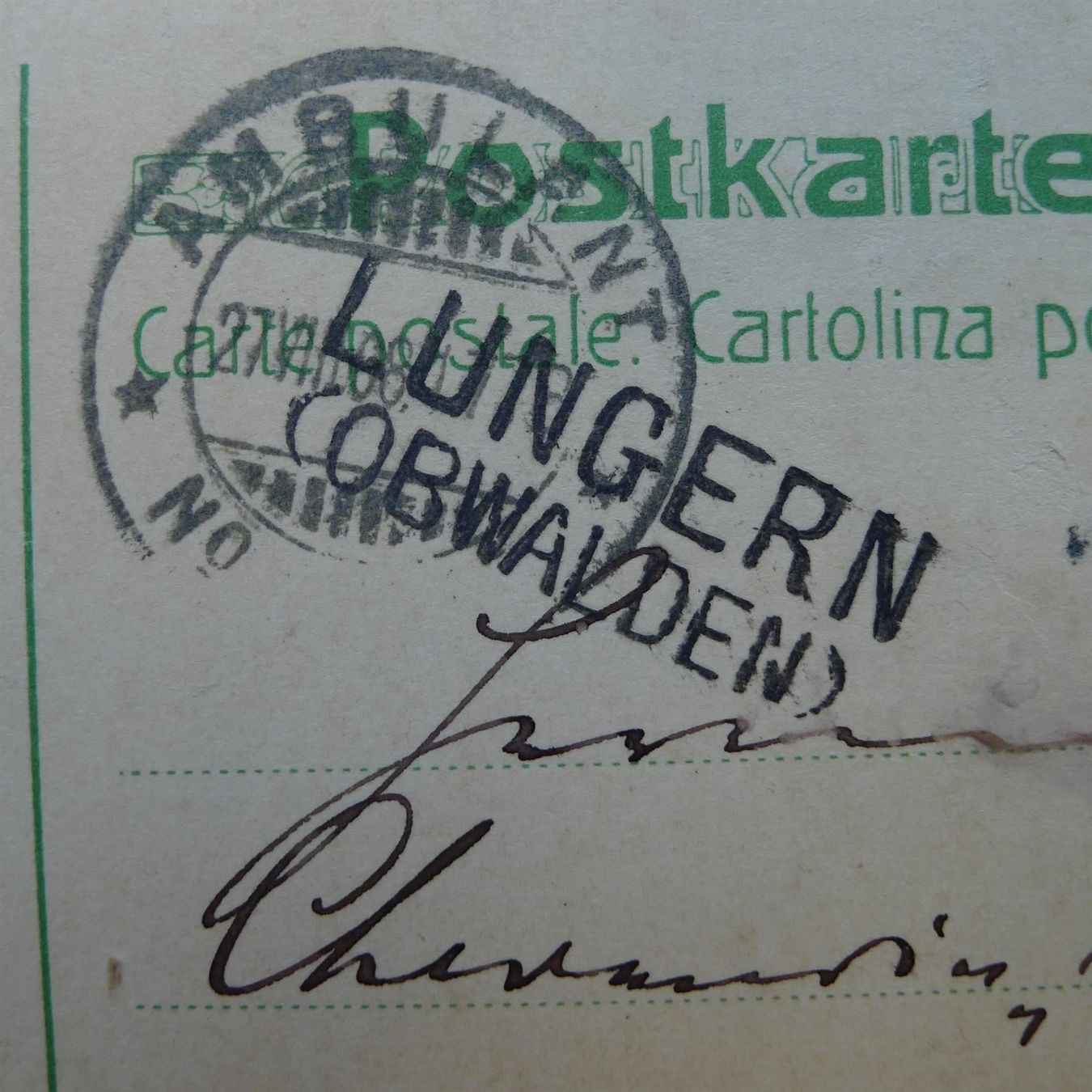 Cartoline postali: 1908: Stabstempel LUNGERN (OBWALDEN) auf Postkarte – Usato da Sursee venduto da Luzernerraute 1