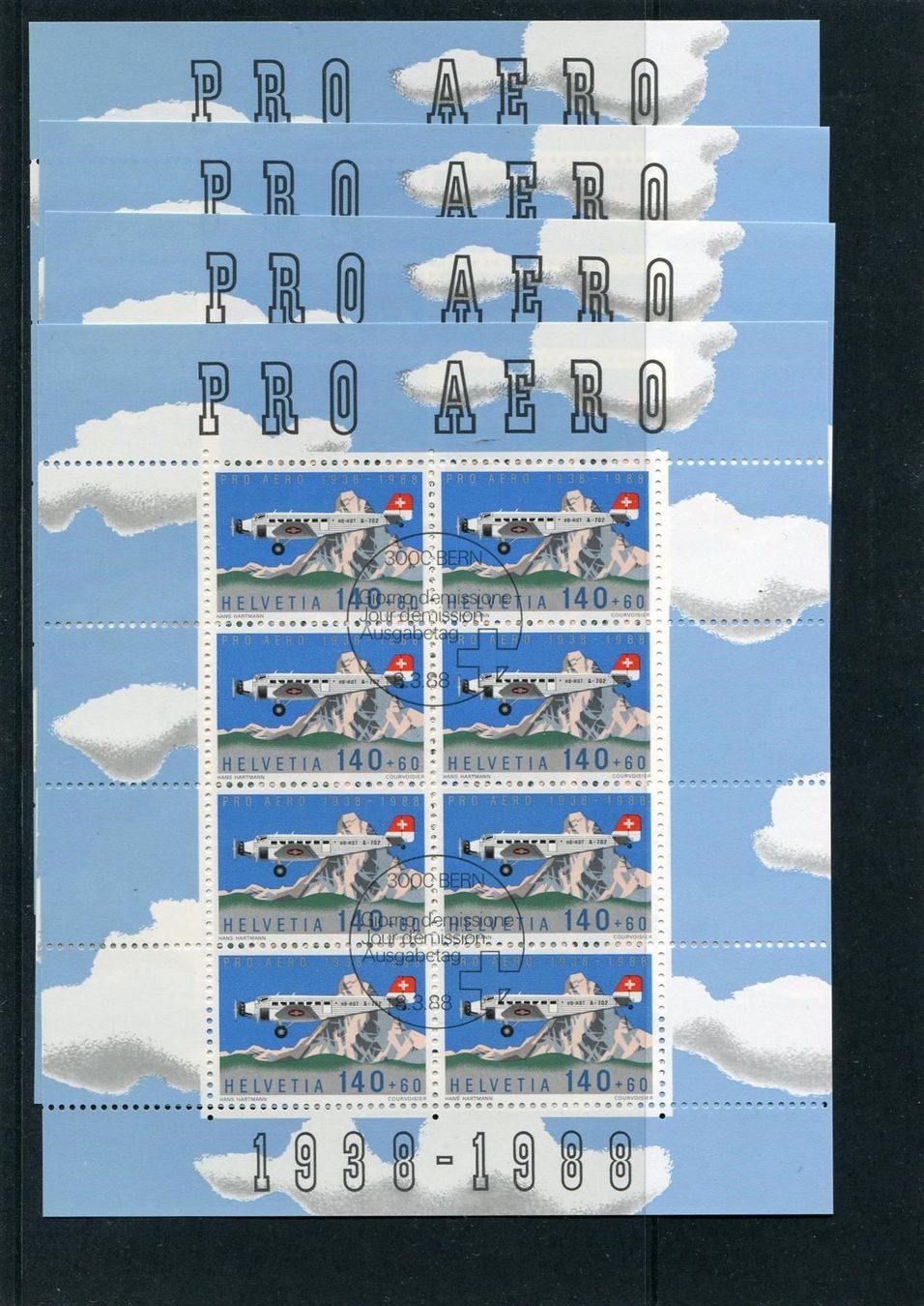 Tutti i francobolli: 1988 Pro Aero 4 Kleinbogen mit ET-O – Usato da Winterthur venduto da Kyoung