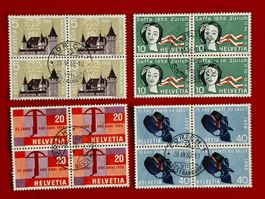 WERBEMARKEN 334 - 337 SATZ VIERERBLOCK ZÜRICH 1X SAFFA 1958