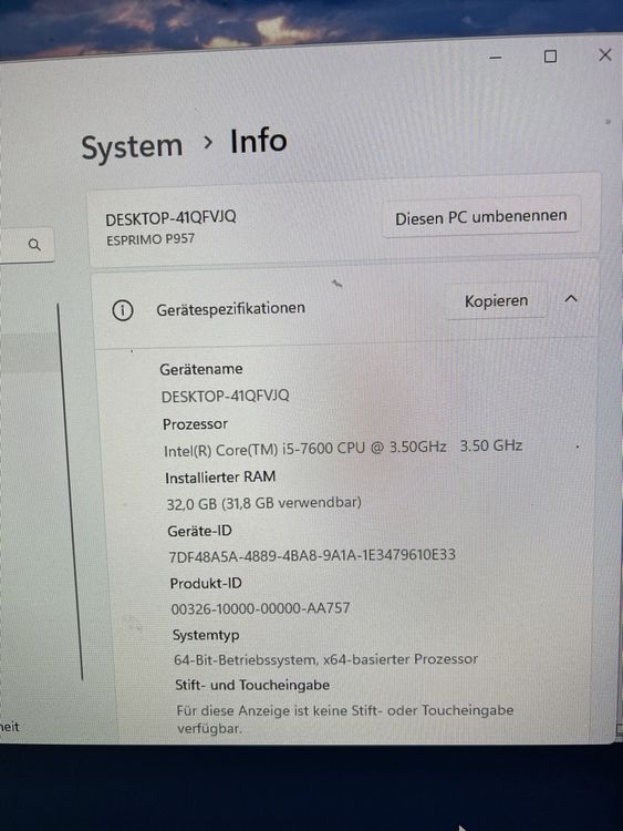 Fujitsu Esprimo P957 i5 3.5GHZ 32GB RAM 465GB SSD WIN 11 (Gebraucht) in ...