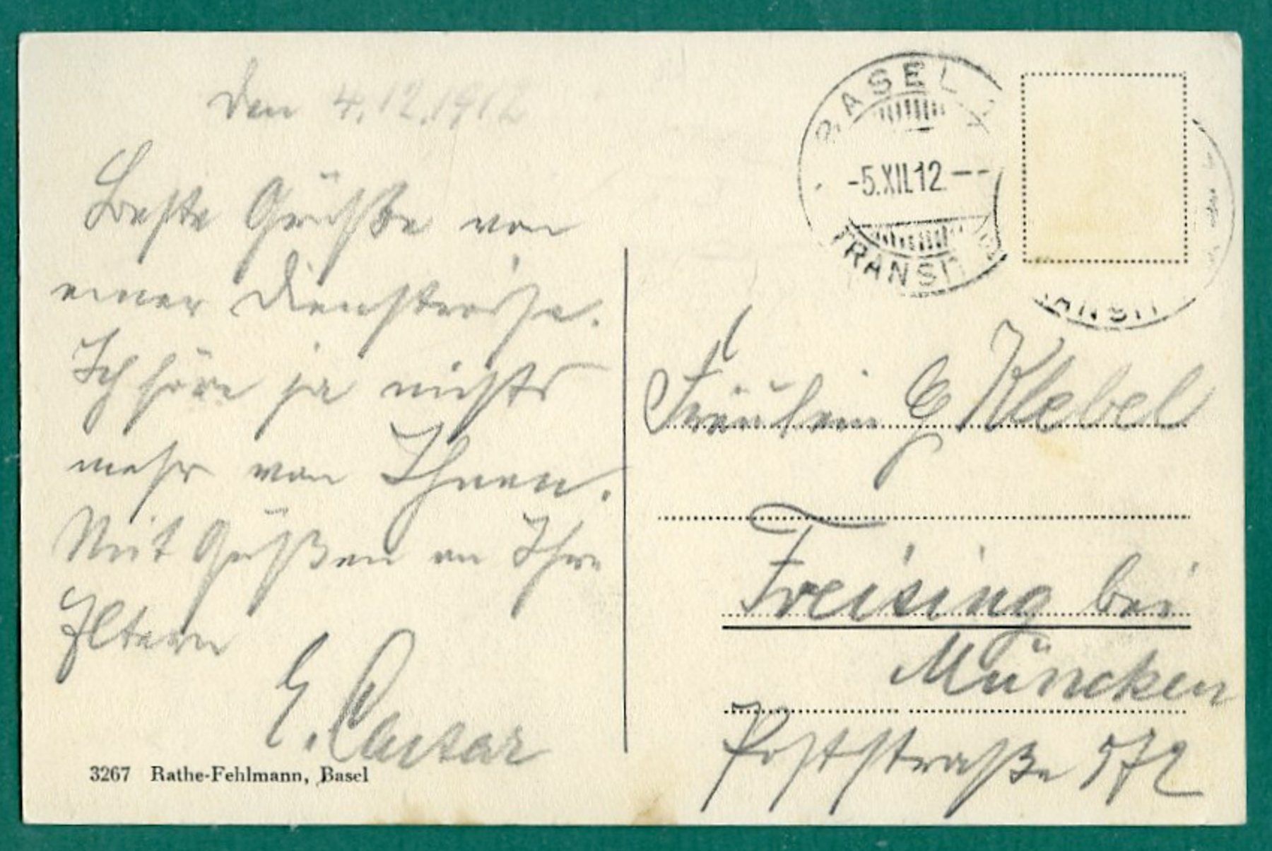 Cartoline postali: Basel, St. Jakobsdenkmal, 1912, gelaufen – Usato da Sargans venduto da Hausi1951 1