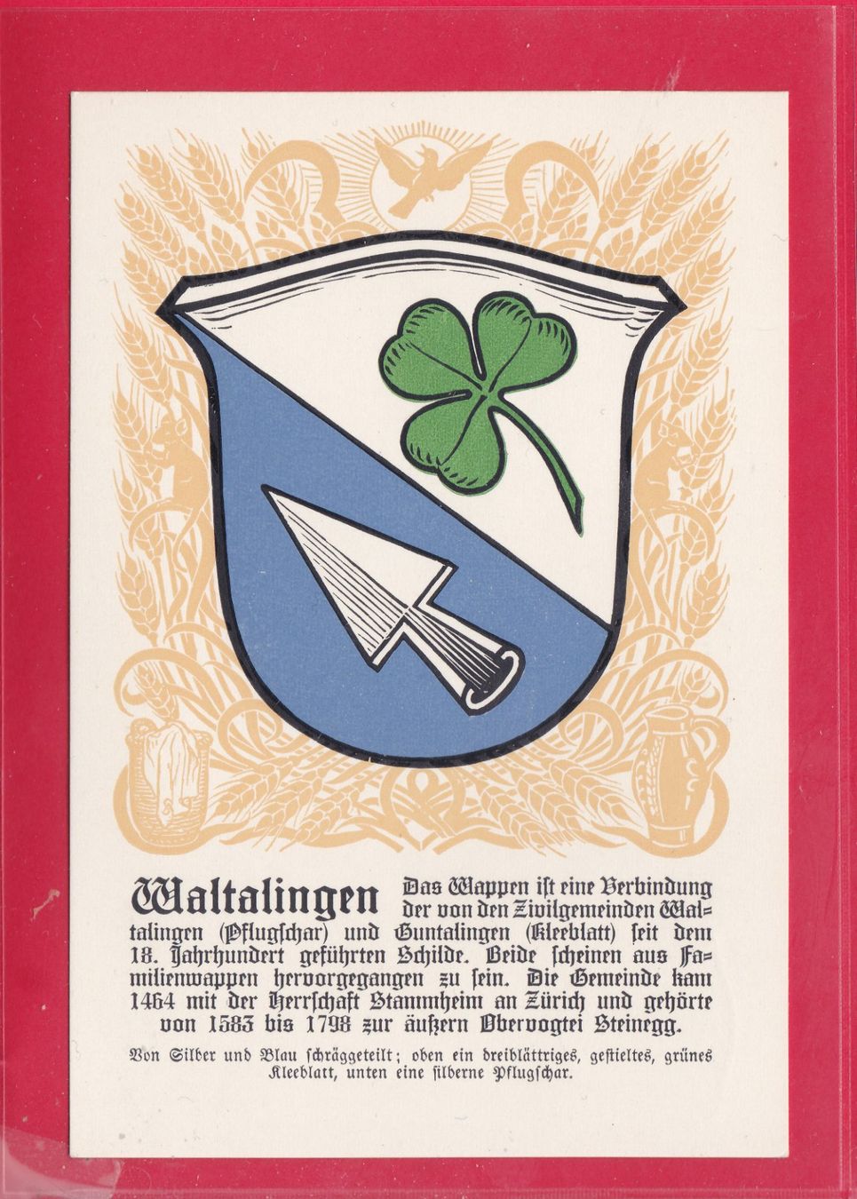 Cartoline postali: ZÜRCHER GEMEINDEWAPPEN, WALTALINGEN – Usato da Oberrieden venduto da Gebirgsstelze