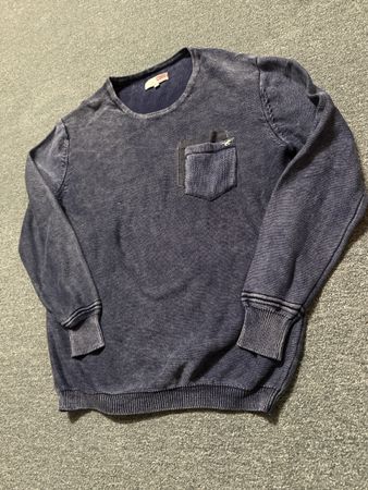 Herren Pullover Mustang blau mit Brusttasche Grösse L