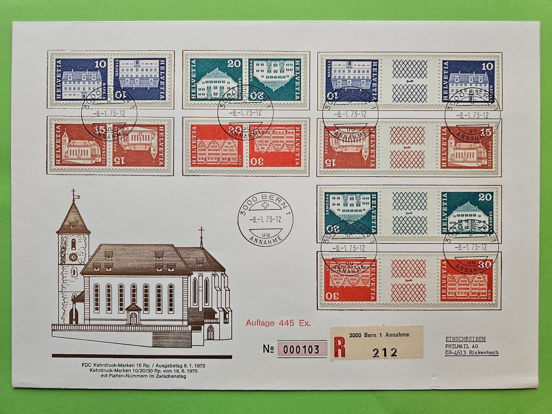 Tous les timbres: 1973 FDC Grosscouvert Kehrmarken "Nr.103" – D'occasion à Leimbach AG par jaja79