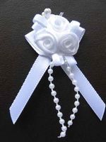 Noeud triple roses + perle BLANC