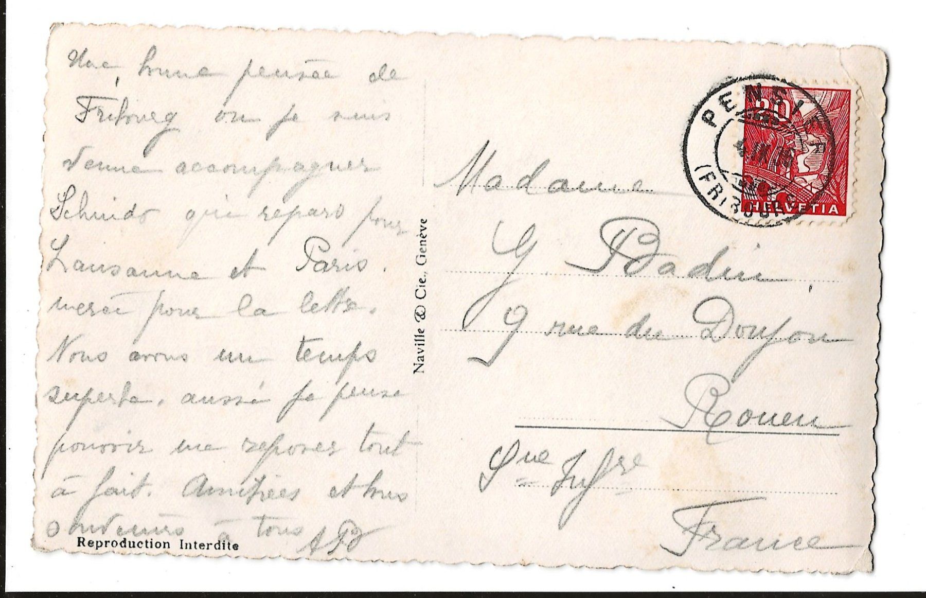 Ansichtskarten: AK 1936  Fribourg – Gebraucht aus Greifensee von 315WDO 1