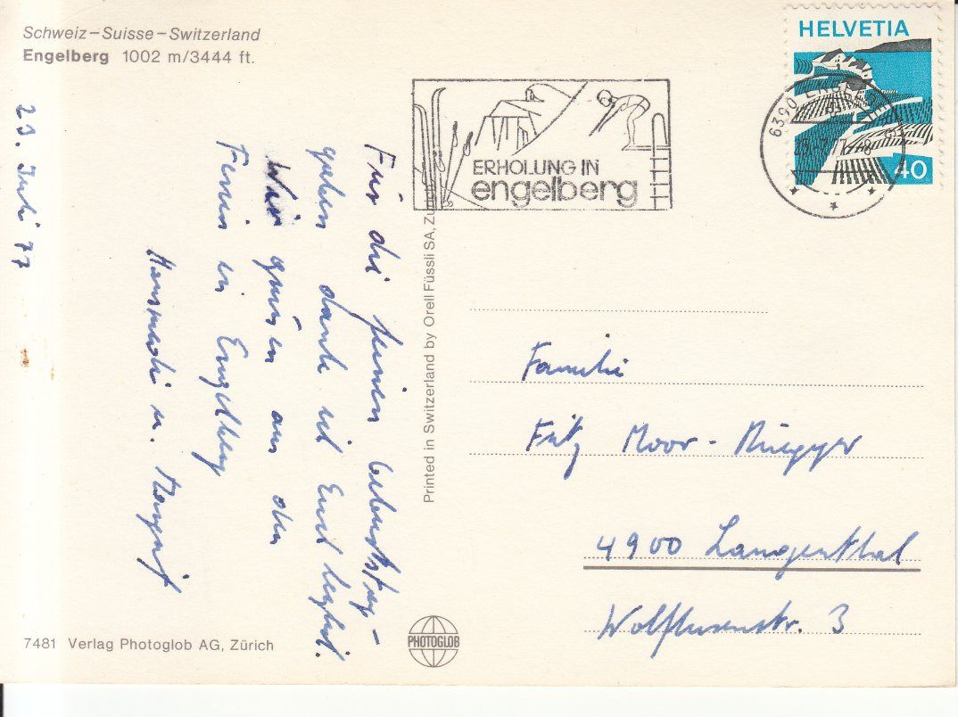 Cartoline postali: Engelberg 1977 – Usato da Bürglen TG venduto da StampGraf 1