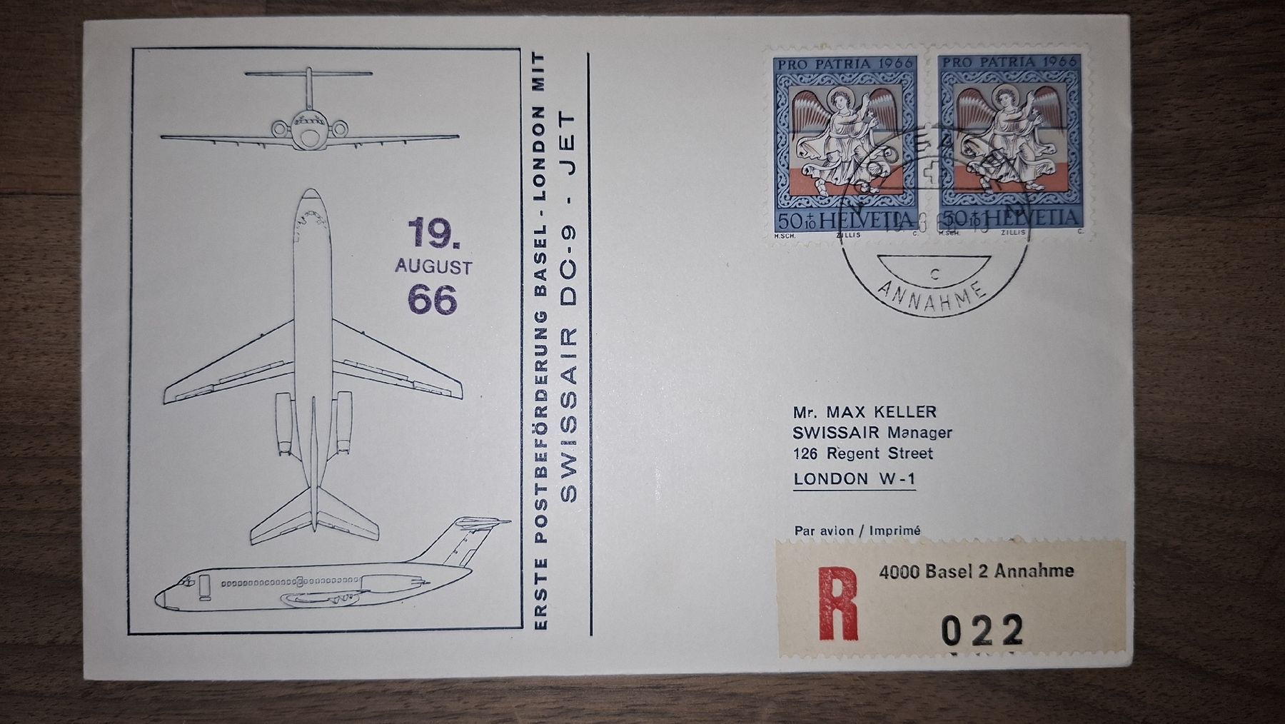 Tutti i francobolli: Swissair Basel - London 19.08.1966 – Usato da Balgach venduto da SIMEON27