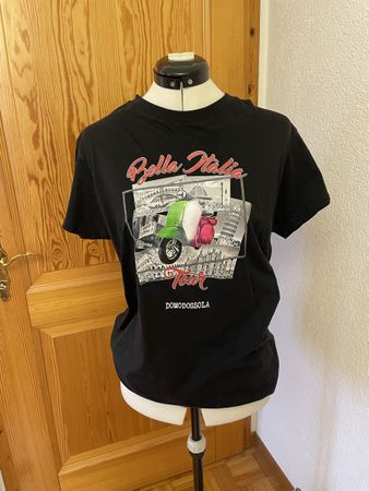 Schwarzes T-Shirt mit Italien-Print, Grösse M