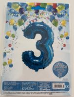Folien Luftballon mit der Zahl 3, blau Metallic- NEU und OVP