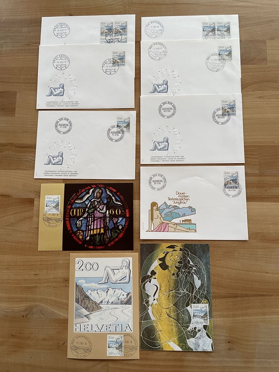 Alle Briefmarken: Ersttagsbriefe & AK von Sternzeichen Jungfrau – Gebraucht aus Rümlang von baselsale1
