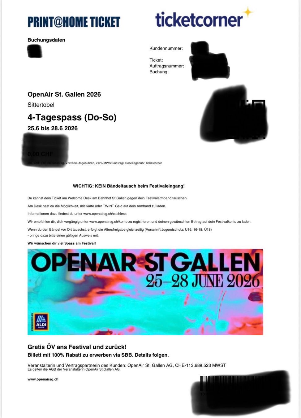 Biglietti: Openair St. Gallen, 1 x 4 Tagespass – Usato da Birrhard venduto da Raya1123 1