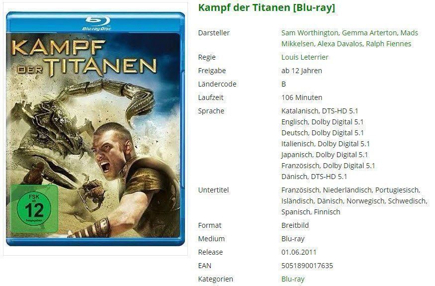 Tutti i DVDs: Kampf der Titanen [Blu-ray] – Usato da Buchrain venduto da Sssschaller