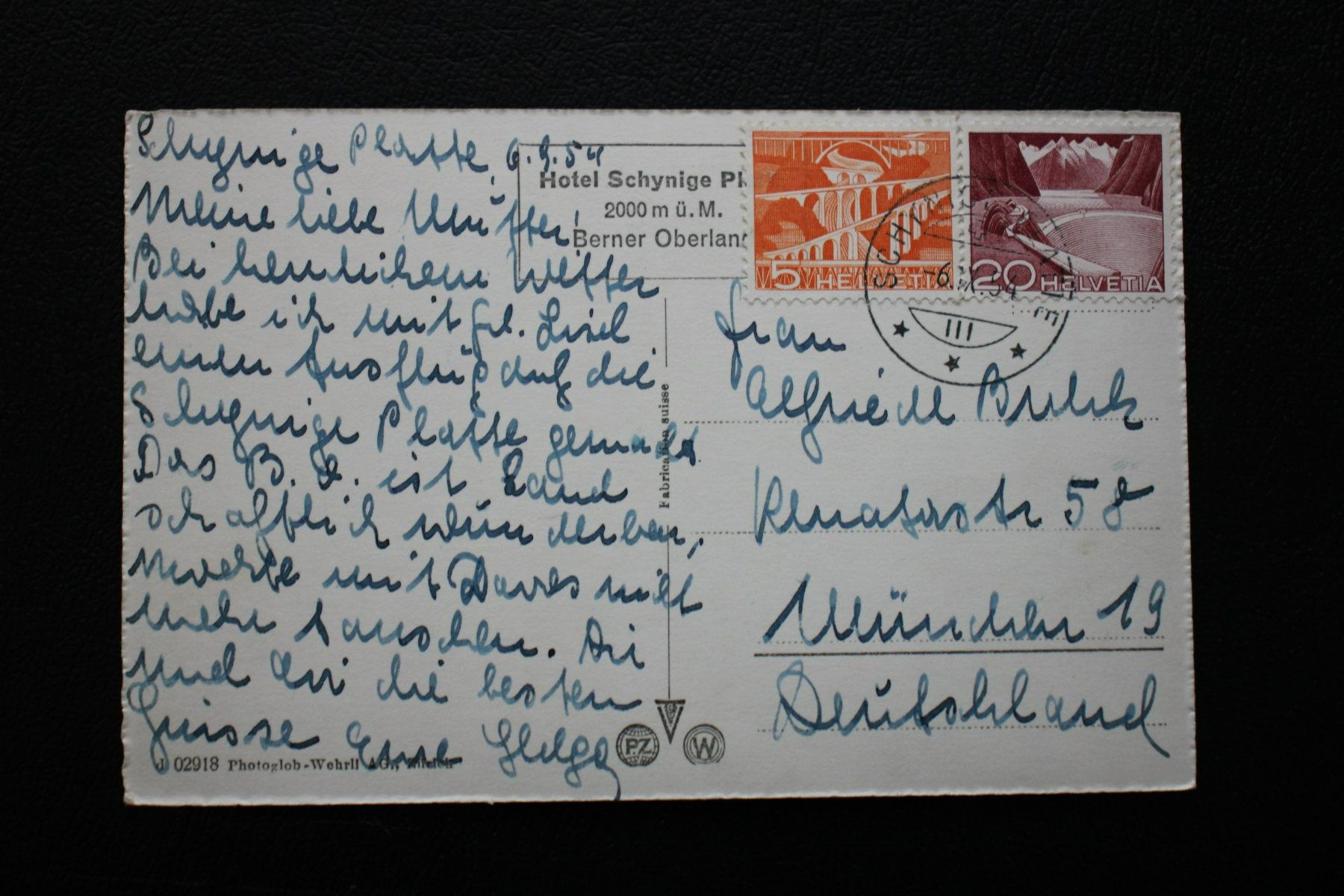 Cartoline postali: Ansichtskarte Schynige Platte Bahn gelaufen 1954 – Usato da Wiedlisbach venduto da han_n6ff 1