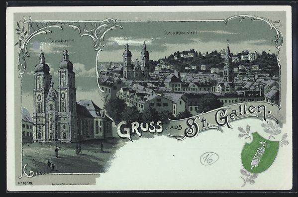 Cartoline postali: Mondschein-Lithographie St. Gallen, Domk – Usato da Berlin venduto da bartko-reher