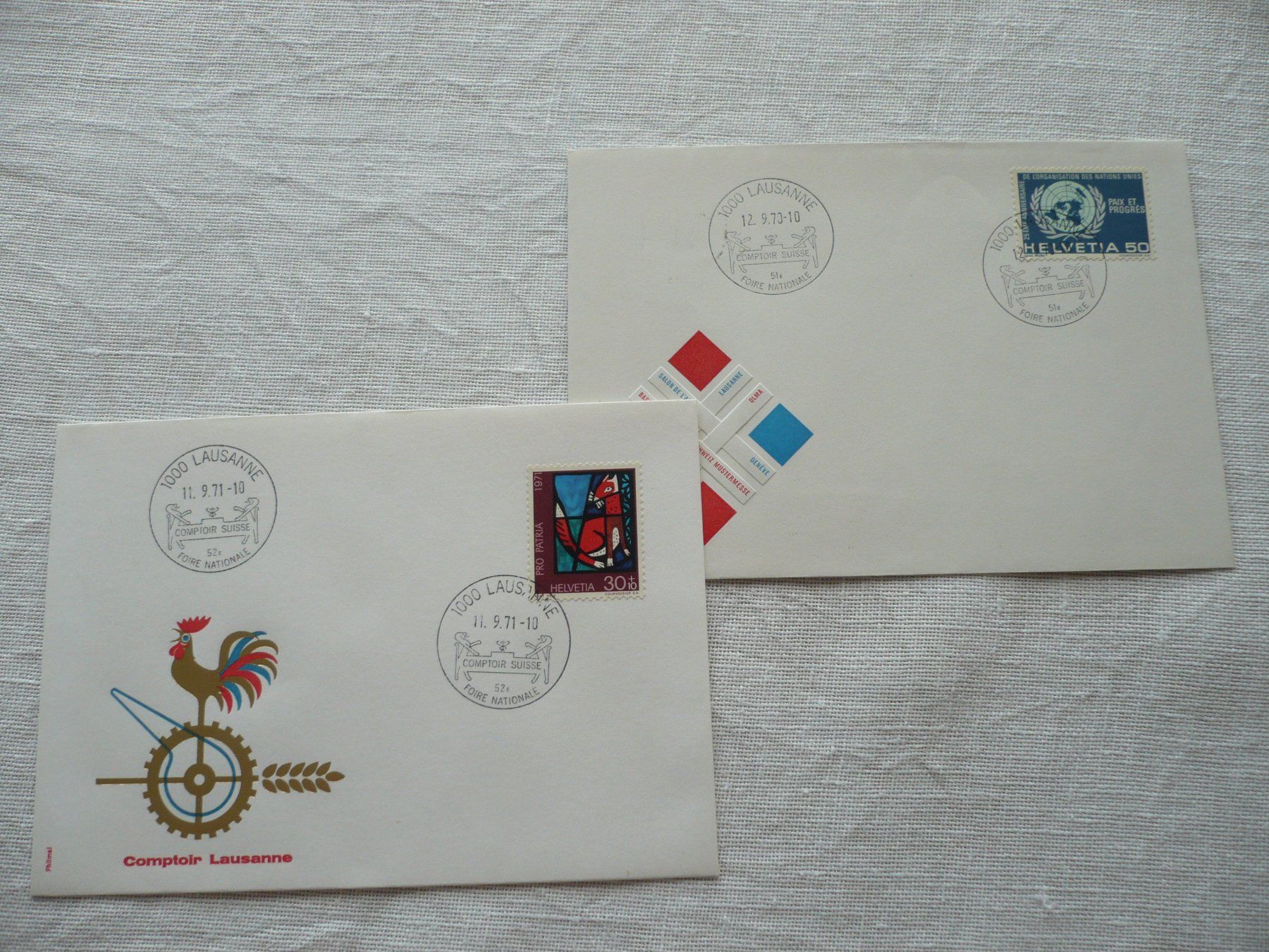 Alle Briefmarken: 1970 - 71 2 Belege COMPTOIR – Gebraucht aus Zürich von saltandpepper008