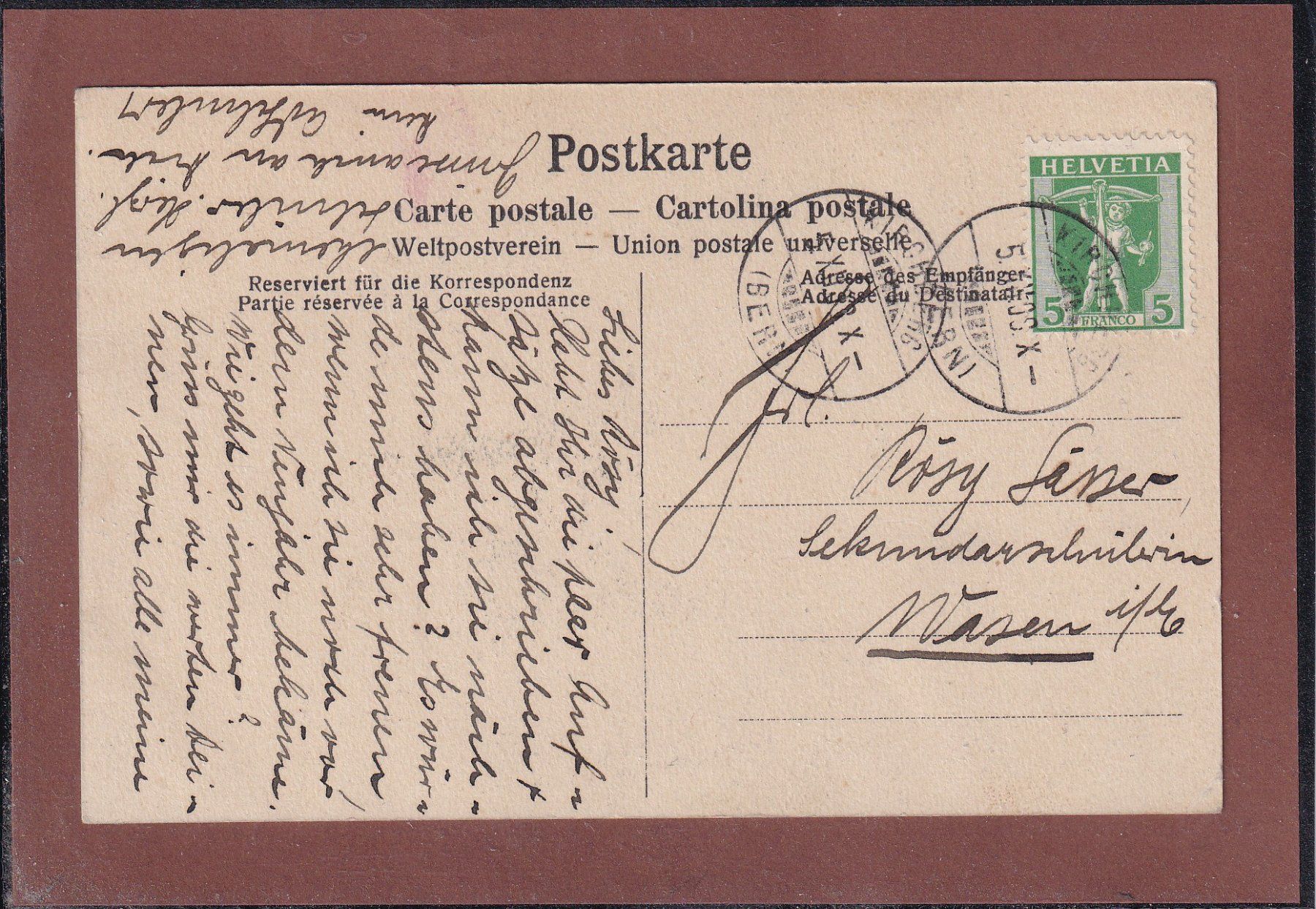 Ansichtskarten: Kirchberg - 1908 – Gebraucht aus Orvin von Pyaeschli 1