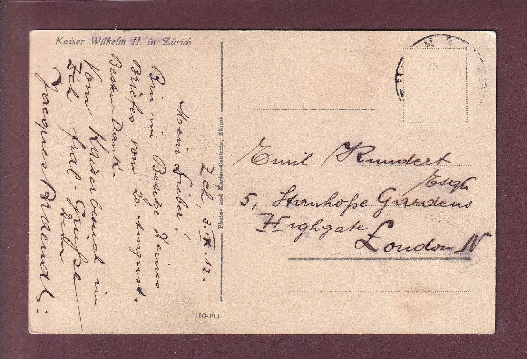 Cartes postales: ZÜRICH - Kaiser Wilhelm II - 1912 – D'occasion à Pully par nicecards 1