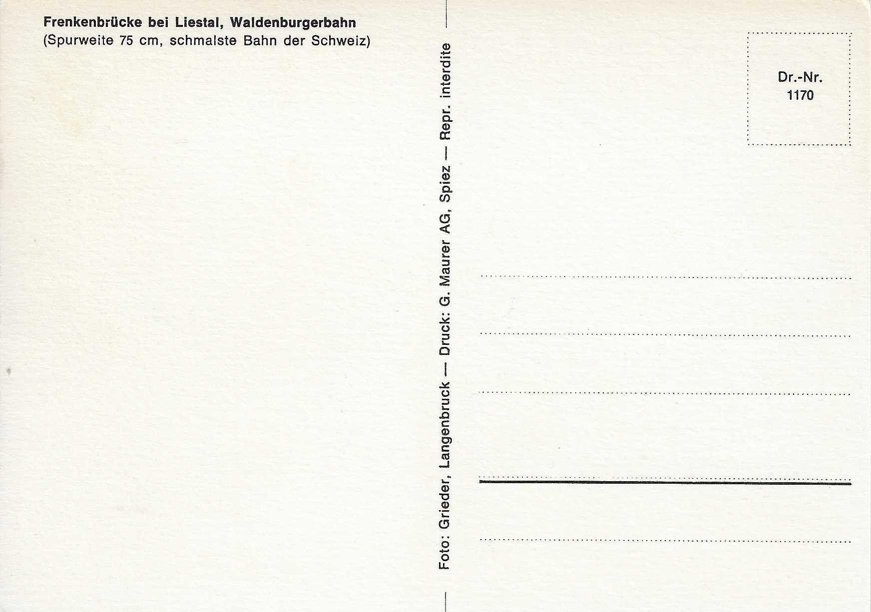 Cartoline postali: Frenkenbrücke bei Liestal Waldenburgerbahn – Nuovo (secondo la descrizione) da Rothrist venduto da Stranglehold 1
