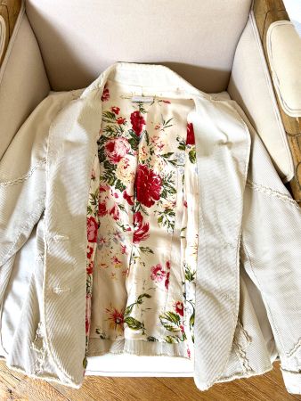 Frühlings-Blazer Damen mit Blumen-Innenfutter, beige, Gr. M