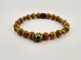 Skull-Armband Versteinertes Holz mit Totenkopf
