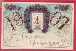 PRÄGEKARTE, HERZLICHEN GLÜCKWUNSCH, 1, JANUAR 1907, 31.12.06