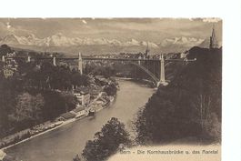 Bern - Kornhausbrücke und Aareta, Alpen— Ansichtskarte