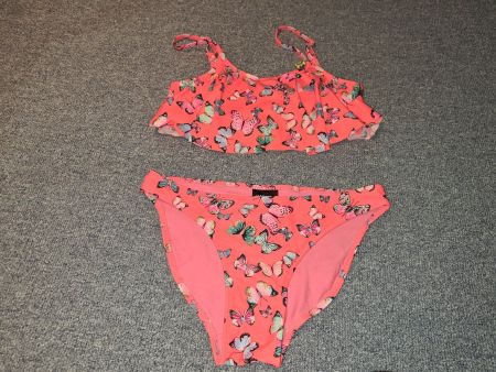 Bikini mit Volant neon orange Schmetterlinge Gr. 158/164 NEU