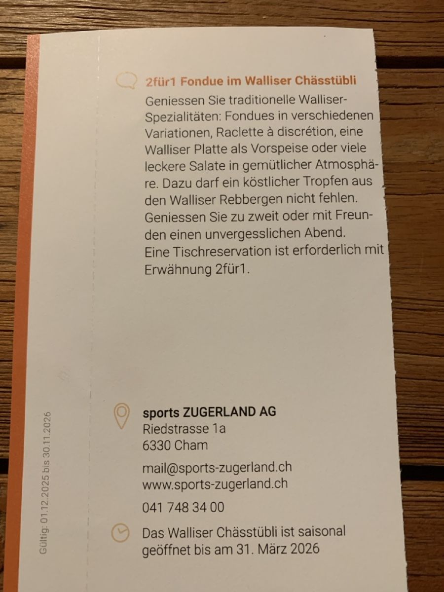 Buoni: 2:1 Fondue im Walliser Chässtübli, Cham – Nuovo e nell'imballaggio originale da Attelwil venduto da TaraLee 1