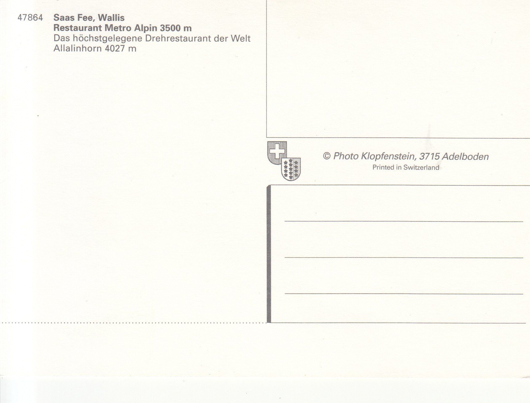 Cartoline postali: Saas Fee ca. 1990 – Usato da Bürglen TG venduto da StampGraf 1