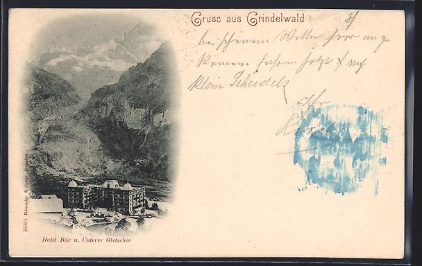 Cartoline postali: Grindelwald, Hotel Bär und Unterer Glet – Usato da Berlin venduto da bartko-reher
