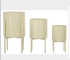 3er Set Pflanzentöpfe mit Metallgestell beige neu