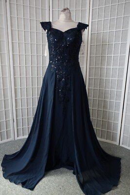 Abendkleid dunkelblau Pailletten Grösse 38