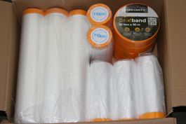 14 x Abdeckplane Abdeckfolie & 5x Goldband Malerkrepp neu
