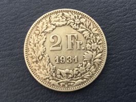 Sehr schöne 2 Franken münze 1931 VZ.