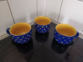 Set 3 tazze blu a pois gialli ceramica  buono stato