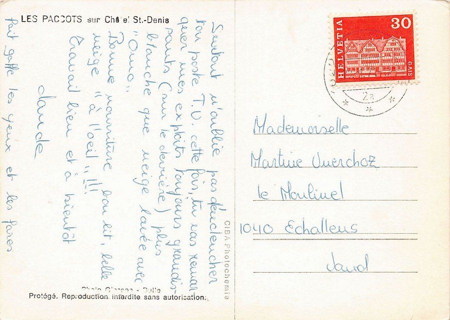 Cartoline postali: ALPIN: Châtel-St-Denis, Les Paccots, circulée 1974 – Usato da Frauenfeld venduto da POML 1