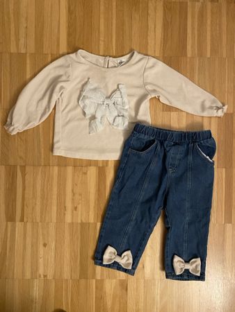 Cute Girl's Outfit with Bows - Top & Jeans, Size 80