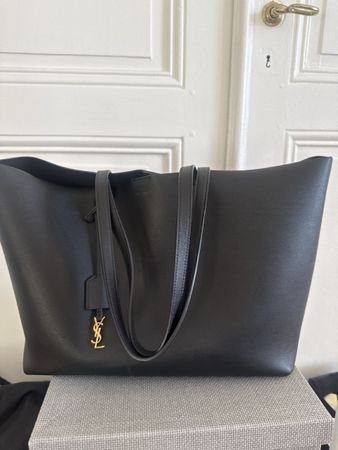 Saint Laurent Shopper Tote Bag Black Leather New