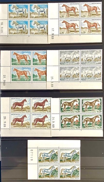 Tutti i francobolli: 1970 Monaco Pferde Viererblock Postfrisch Mi-980-986 – Nuovo (secondo la descrizione) da Liestal venduto da Skunk02