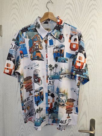 Kurzarm Hemd Motivdruck Reisen mehrfarbig Grösse 2XL