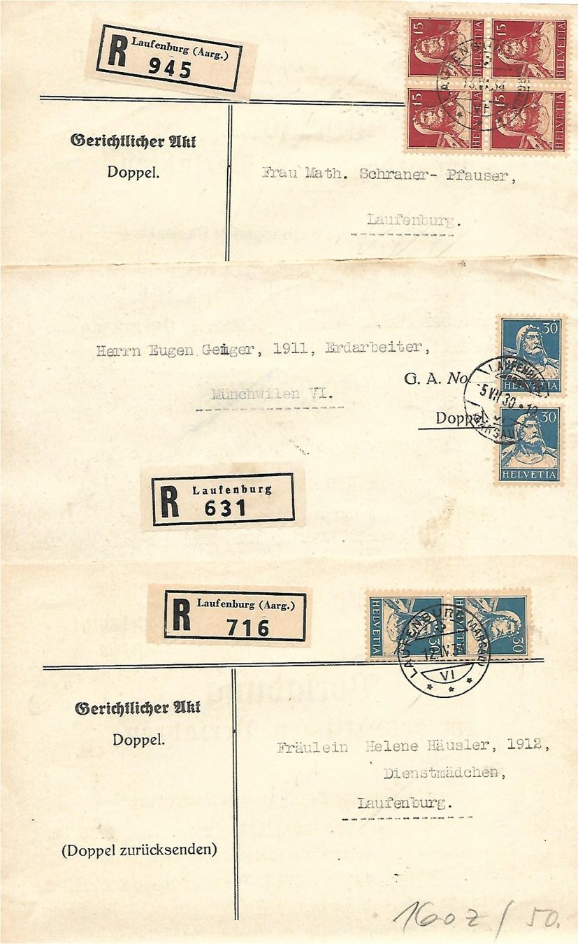 Tutti i francobolli: 6 Einschreibe-Gerichts-Vorladungen – Usato da Reinach BL venduto da eiche419