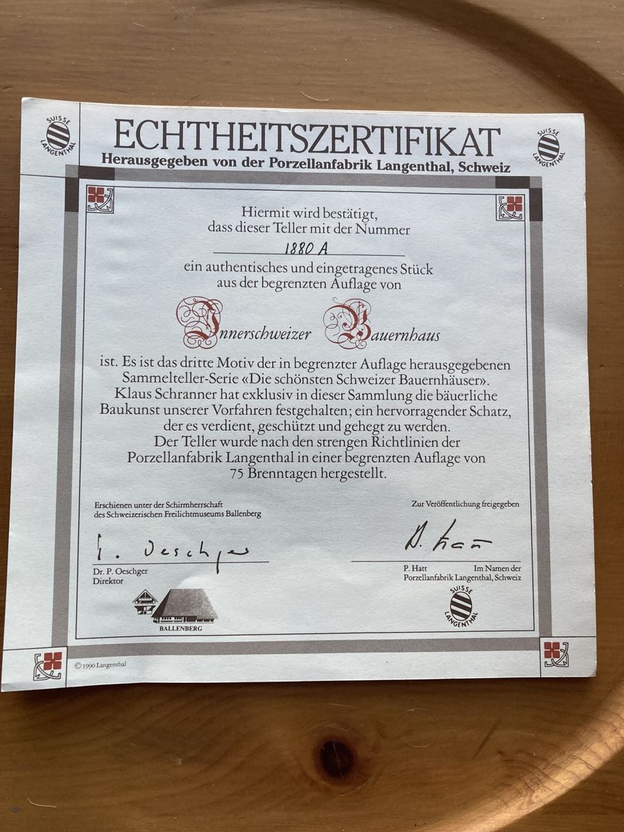 Piatti: Limitiert! Wandteller "Bauernhaus" Langenthal Schweiz – Nuovo (secondo la descrizione) da Sornard - Nendaz venduto da Mapere 2