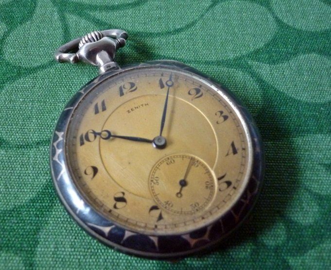 Montre à Gousset Ancienne Zenith Art Déco - Argent 800 - Niello/Tula - 1920 - 52,6 Mm