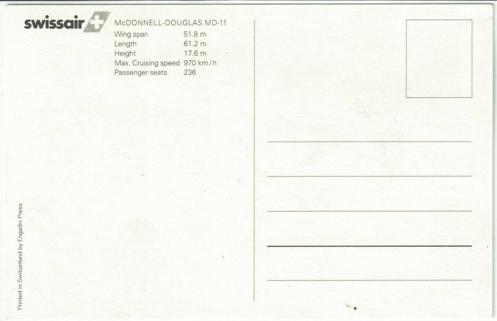 Cartoline postali: Swissair - McDonnel-Douglas MD-11 – Usato da Ettingen venduto da Kartenplanet 1