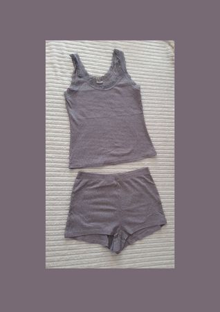 Graues Spitzen-Pyjama-Set S/36